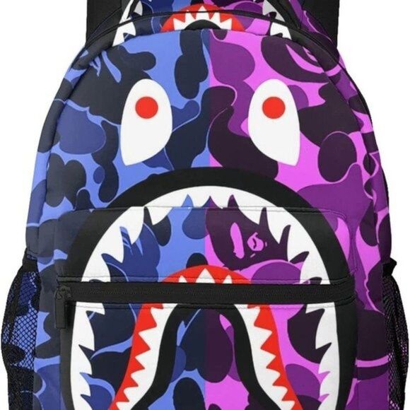 New Shark Teeth Backpacks Travel Daypack Bags For Kids (Blue Purple) - Picture 2 of 10